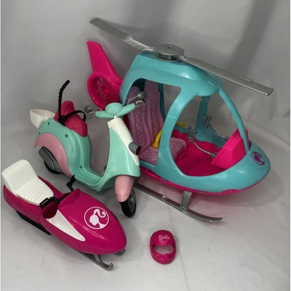 Mattel Barbie Helicopter Dreamhouse Adventures w/ Moped & Snowmobile